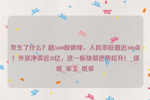 发生了什么？超3600股飘绿，人民币贬值近300点！外资净卖近38亿，这一板块却逆势拉升！_造纸_军工_纸浆