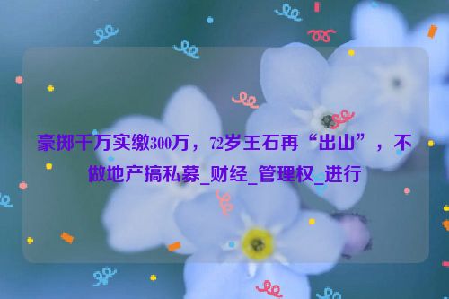 豪掷千万实缴300万，72岁王石再“出山”，不做地产搞私募_财经_管理权_进行