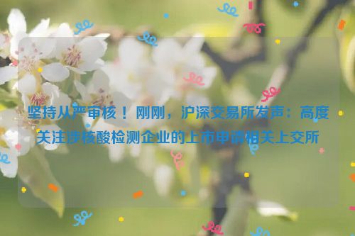 坚持从严审核 ！刚刚，沪深交易所发声：高度关注涉核酸检测企业的上市申请相关上交所