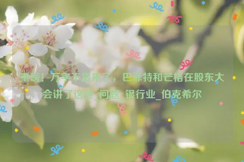 重磅！万字干货来了，巴菲特和芒格在股东大会讲了这些_问题_银行业_伯克希尔