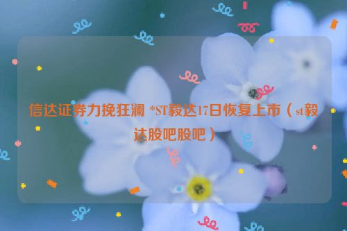 信达证券力挽狂澜 *ST毅达17日恢复上市（st毅达股吧股吧）