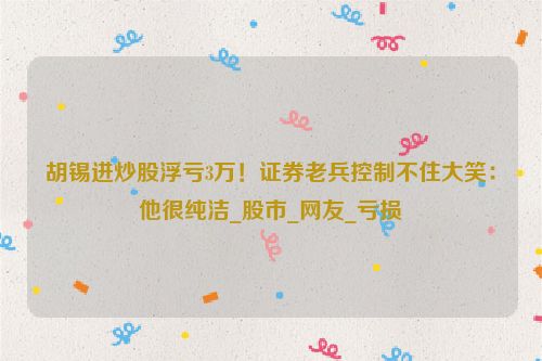 胡锡进炒股浮亏3万！证券老兵控制不住大笑：他很纯洁_股市_网友_亏损