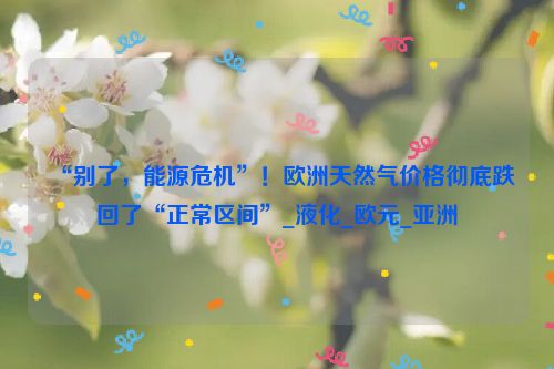 “别了，能源危机”！欧洲天然气价格彻底跌回了“正常区间”_液化_欧元_亚洲