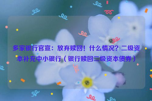 多家银行官宣：放弃赎回！什么情况？二级资本补充中小银行（银行赎回二级资本债券）