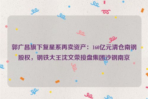 郭广昌旗下复星系再卖资产：160亿元清仓南钢股权，钢铁大王沈文荣接盘集团沙钢南京