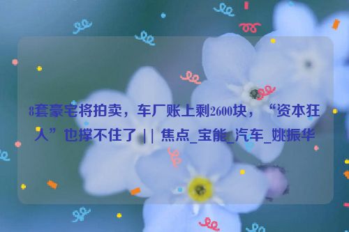 8套豪宅将拍卖，车厂账上剩2600块，“资本狂人”也撑不住了 || 焦点_宝能_汽车_姚振华